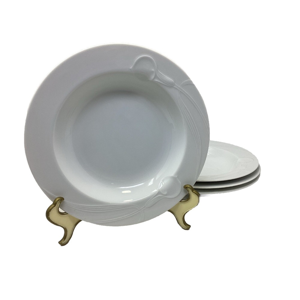 Mikasa Classic Flair White Rim Soup Pasta Bowls Calla Lily Set Of 4 UGLOW